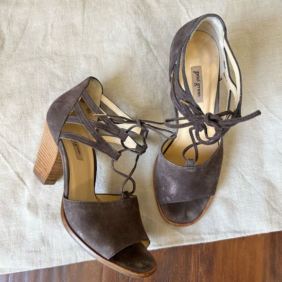 PAUL GREEN Marsha D’Orsay Lace Up Heeled Sandal in Taupe Leather - Picture 3 of 11